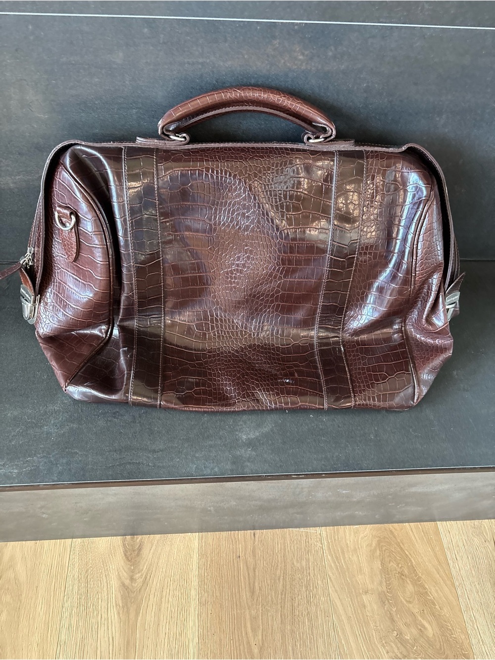 Faux Leather Crocodile Embossed Rich Brown Overnight Duffle Bag Bath & Body Work